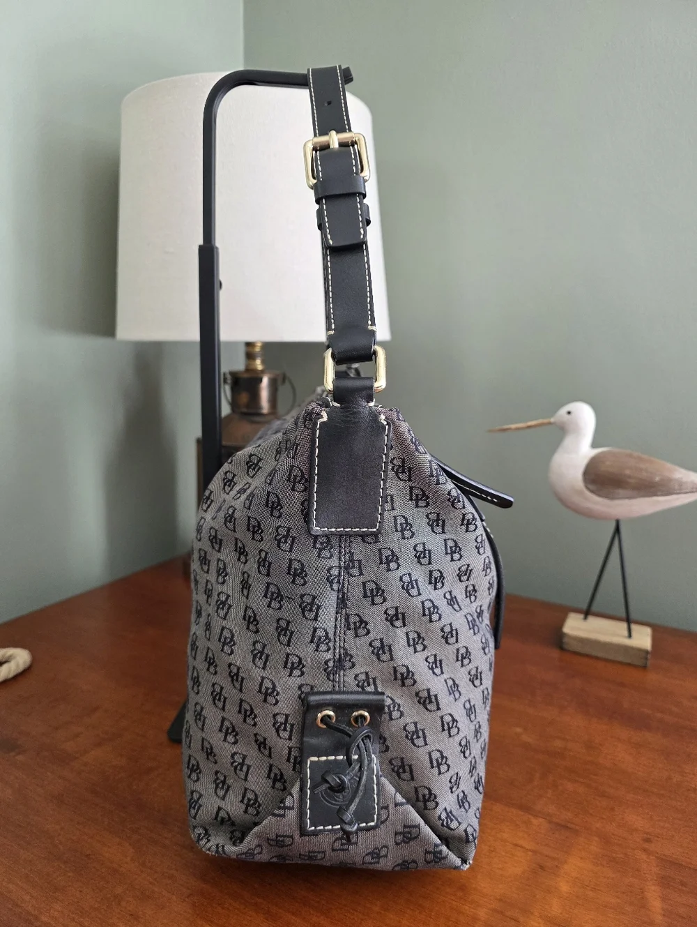 Dooney & Bourke Signature DB Monogram Canvas Hobo Shoulder Bag Y2K Vintage